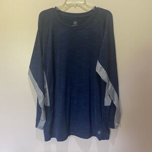 Hang Ten Men's Size XXL Blue Grey T-Shirt Long Sleeve Back‎ Zip Pocket UPF 50+
